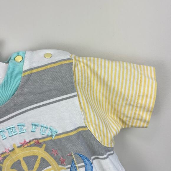 Vintage Doe Spun Striped Sailing Shortall Romper 3-6 Months - Picture 2 of 8